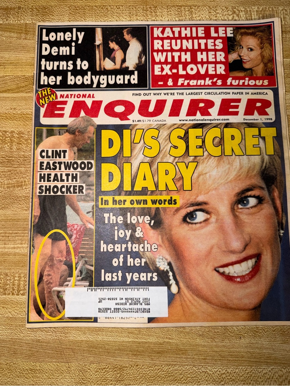 December 1st‎ 1998 National Enquirer Magazine - DI'S SECRET DIARY Cover